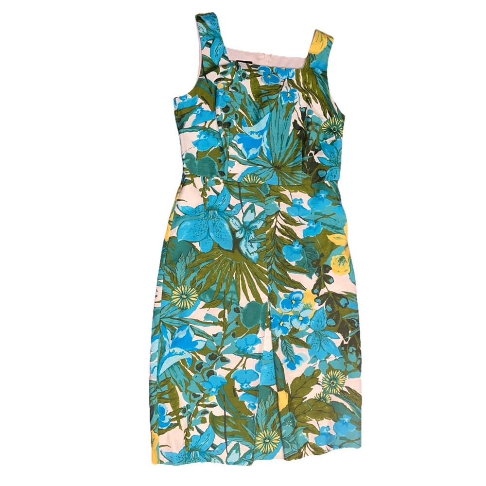 Talbots Dress Womens 8 A Line Floral Cottage Woven Tropical Career Classic Zip